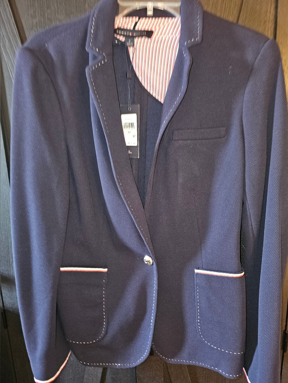 Tommy Hilfiger Navy Blazer with Red & White Piping NWT